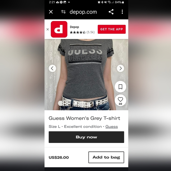 Womens Guess T Shirt Grey w Rhinestones Size L 100% Cotton - Picture 2 of 6